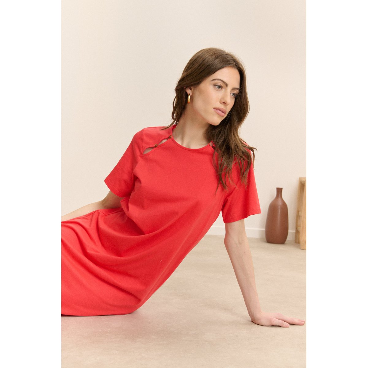 Robe midi en jersey CALVIN rouge, GARANCE PARIS