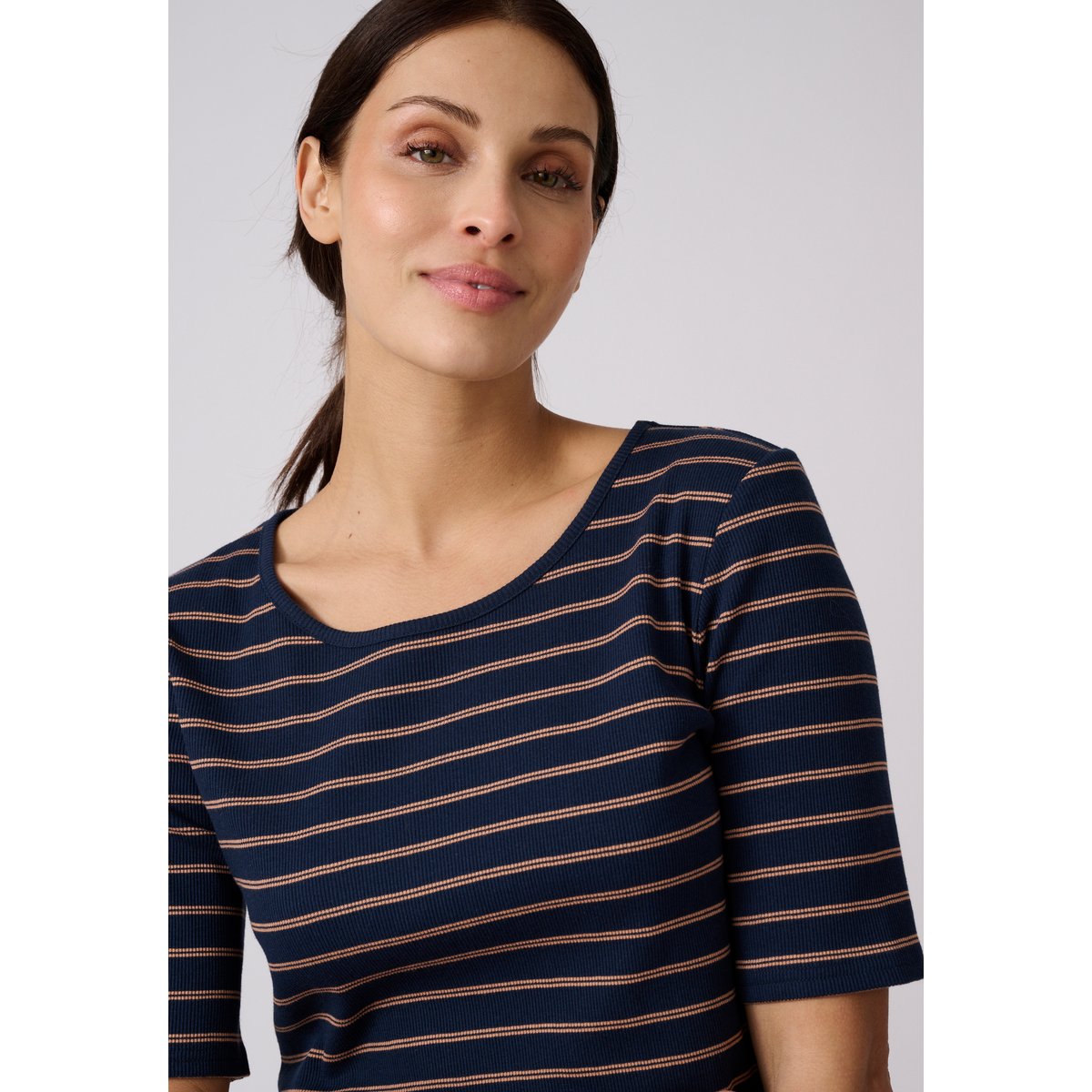 T-shirt rayé manches aux coudes bleu marine rayé, DAMART