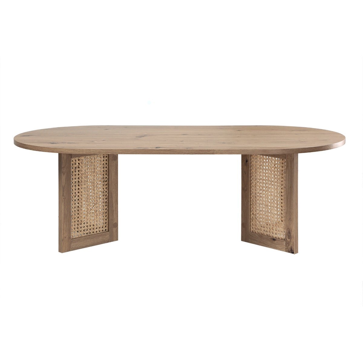 Table basse ovale et piètement rotin TALIA bois clair, CALICOSY