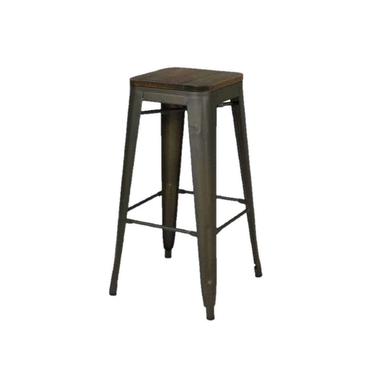 Lot de 4 tabourets de bar en bois et métal design vintage LIV gris, TOILINUX