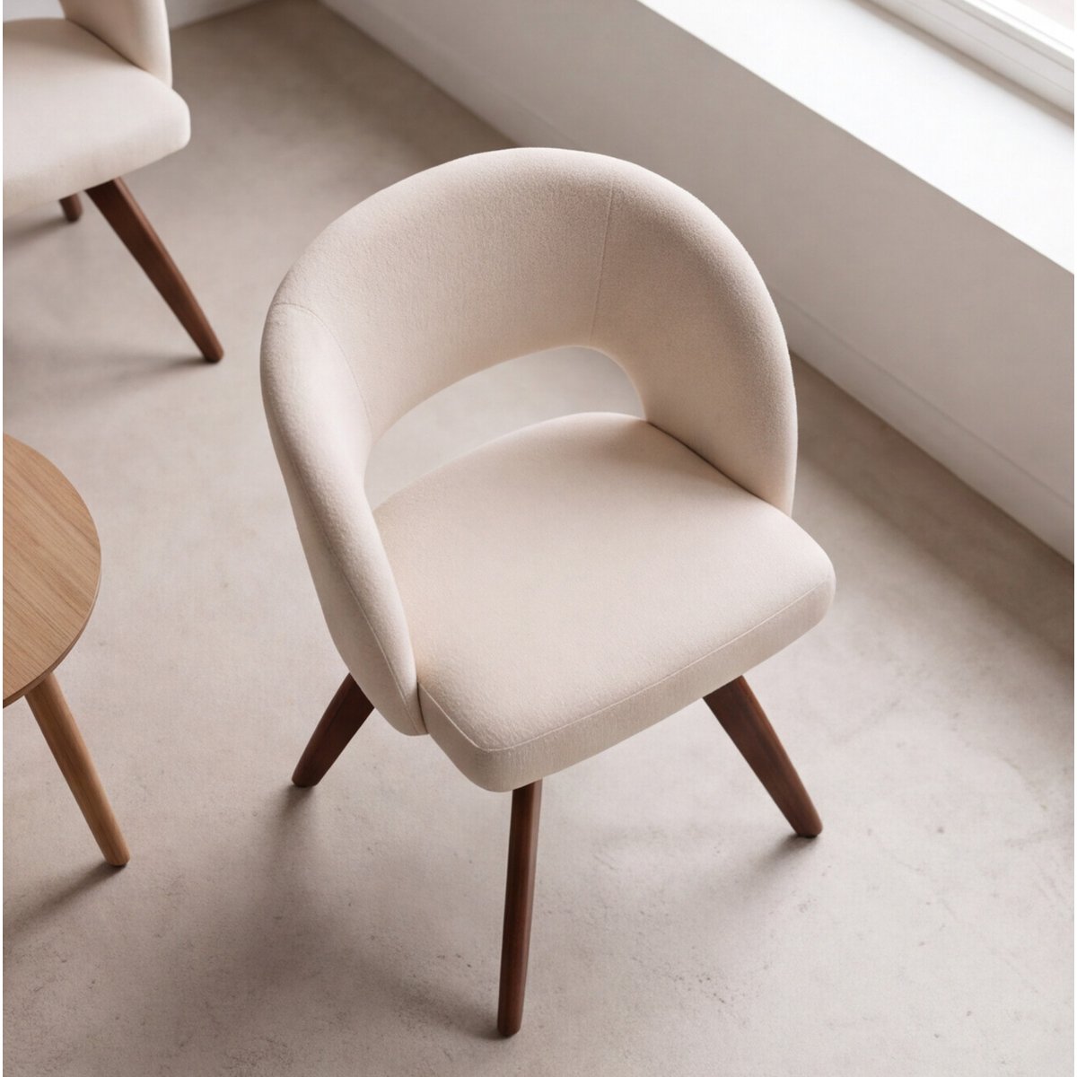 Lot de 2 chaises en bois et tissu boucle, HOLLY beige, bois foncé, HAPPY GARDEN
