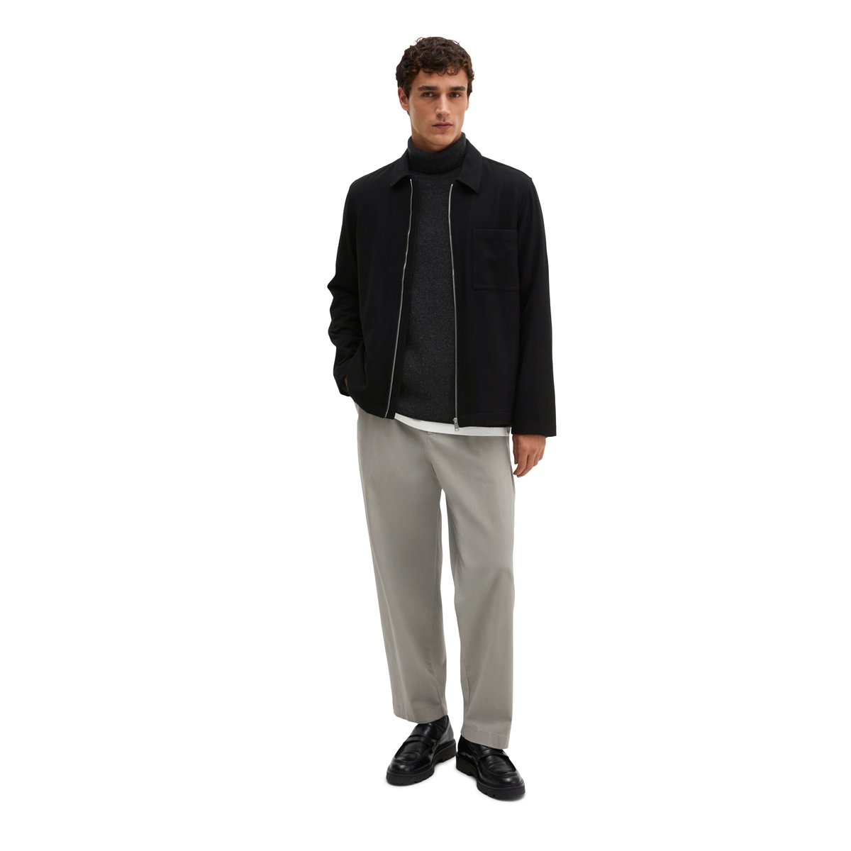 Sur-chemise à fermeture éclair, coupe classique en flanelle technique douce noir, MARC O'POLO