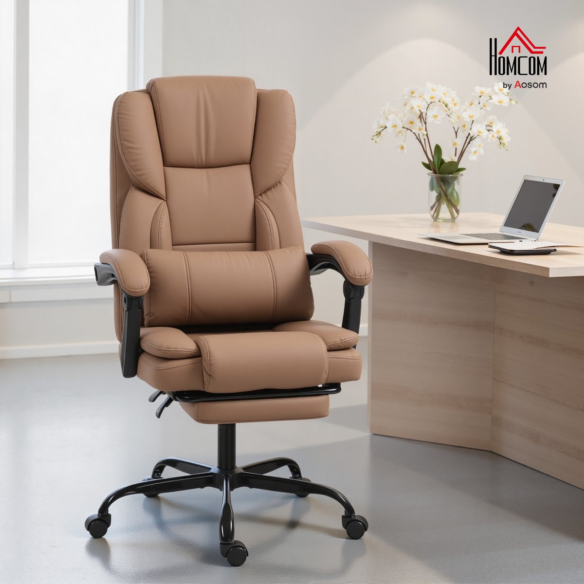 Chaise de bureau Cuir synthétique Marron marron, HOMCOM