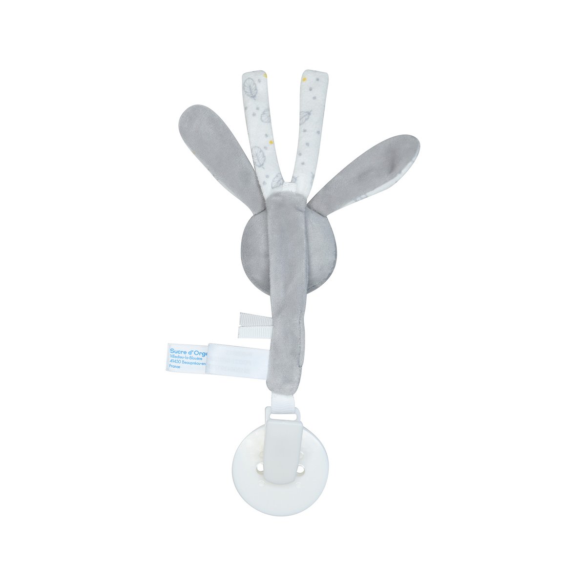 Attache tetine velours lapin gris, SUCRE D'ORGE