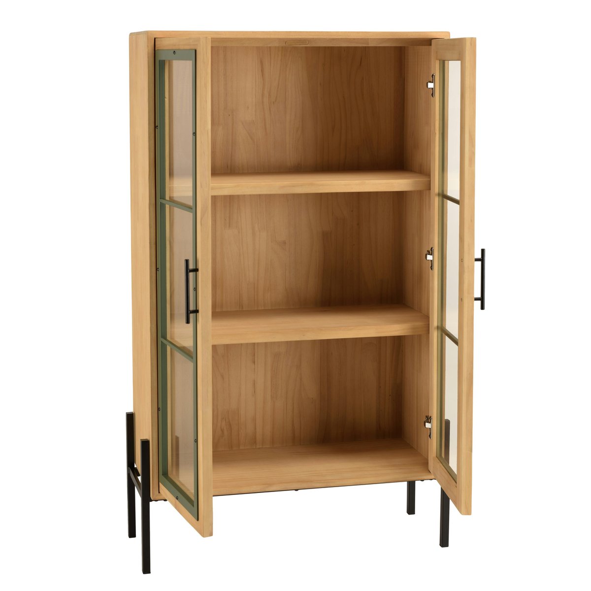 Vaisselier bois clair et contour vert BAGAN bois naturel, PIER IMPORT