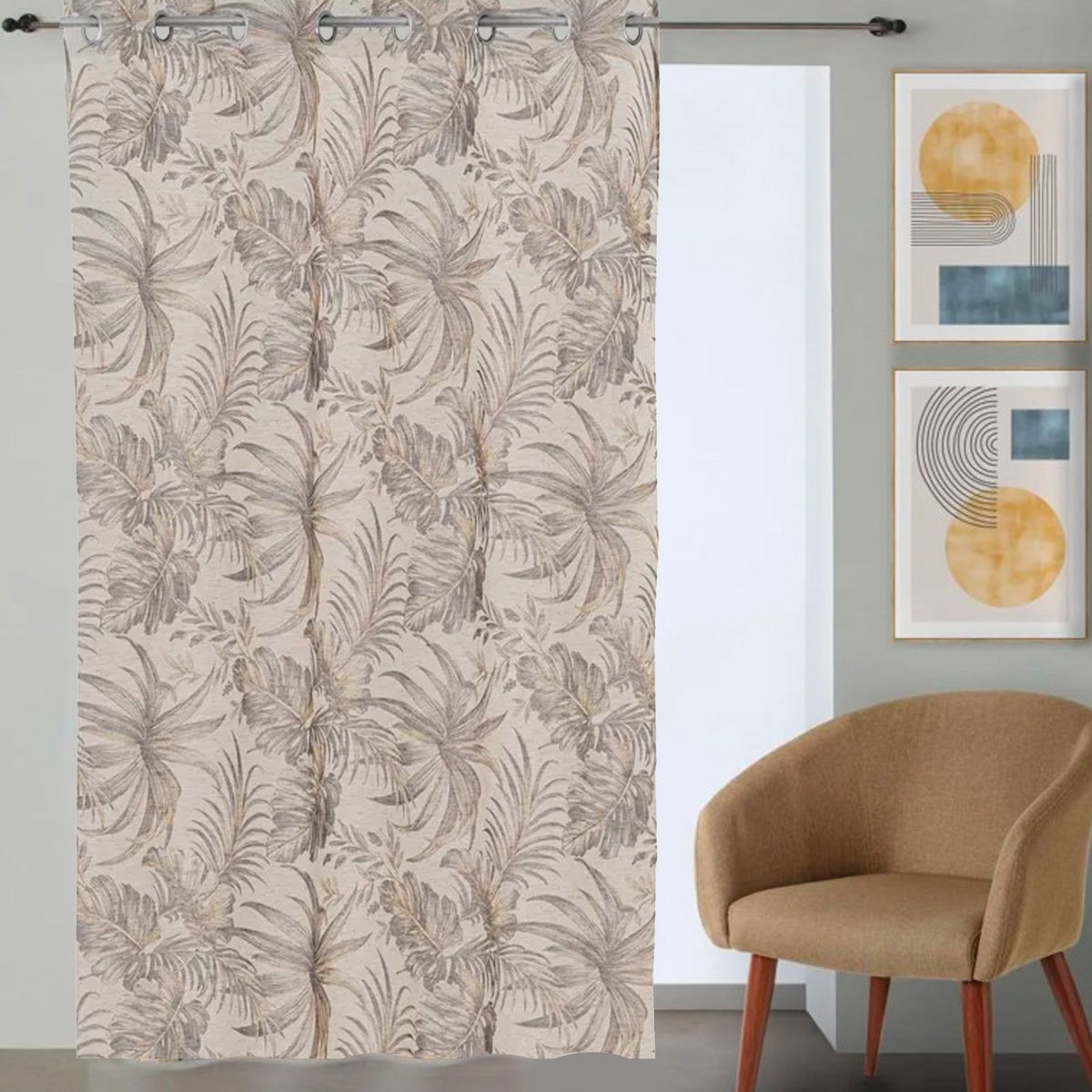Rideau voilage à oeillets feuillage à l'unité 140x260cm beige, WADIGA