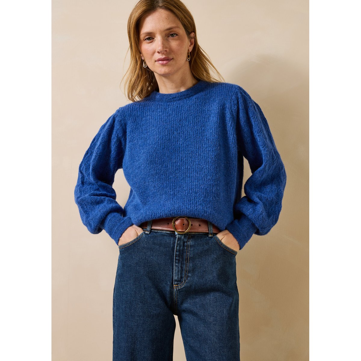 Ceinture en cuir lisse boucle ronde camel, LA FEE MARABOUTEE