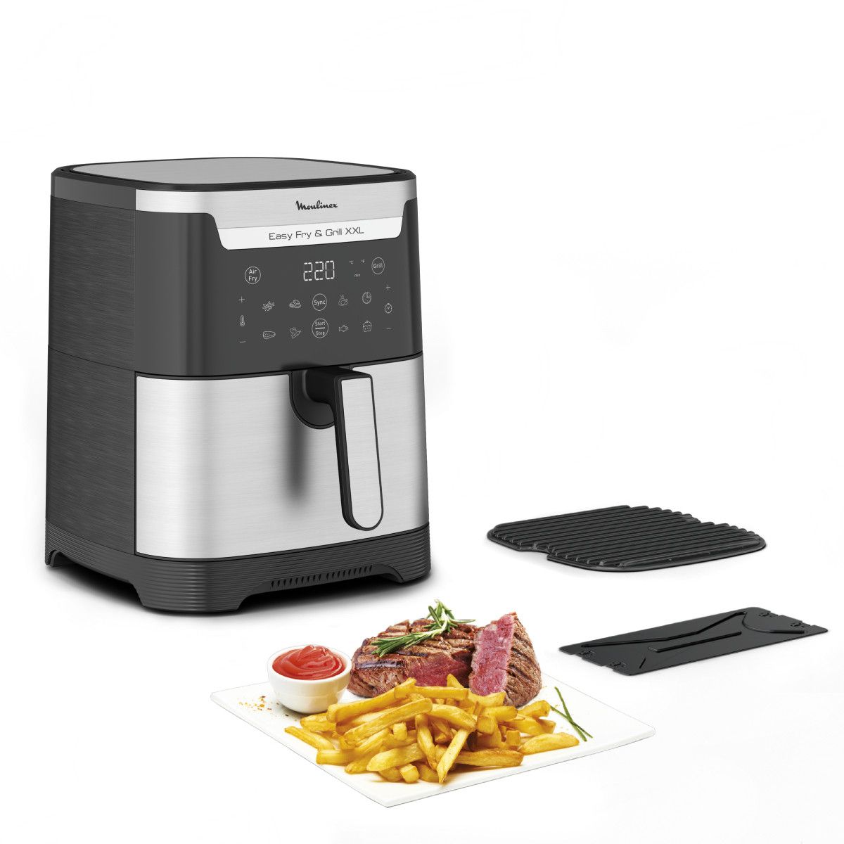 Friteuse sans huile EZ801D10 XXL 2 en 1 air & grill 6L couleur unique, MOULINEX