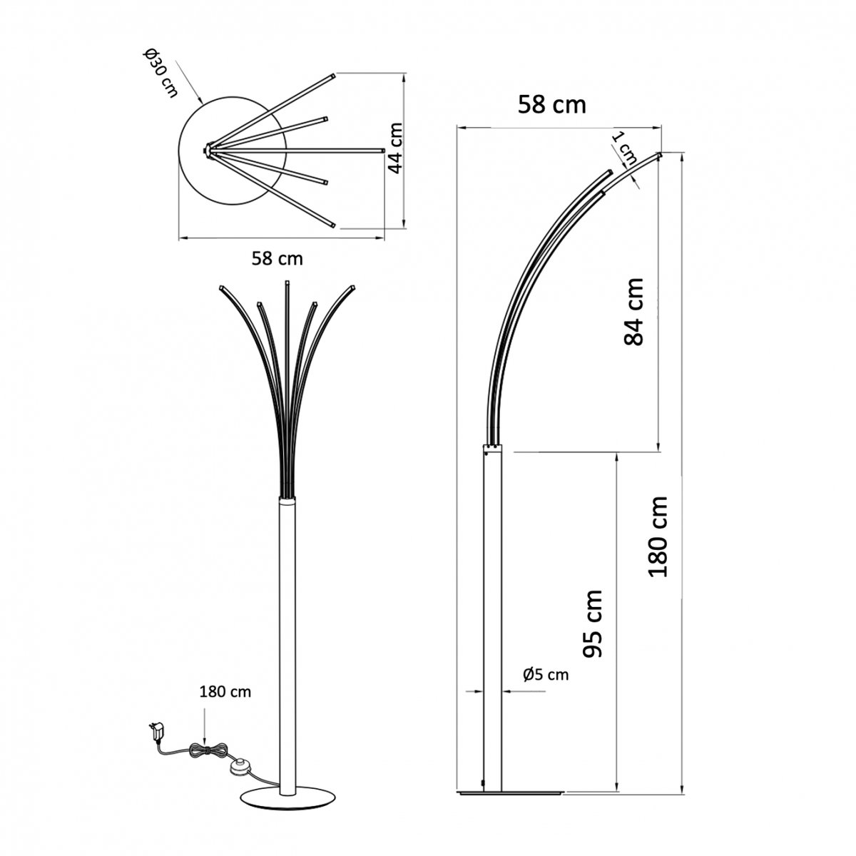 Lampadaire moderne à quatre bras - LIVORNO nickel, KOSILUM