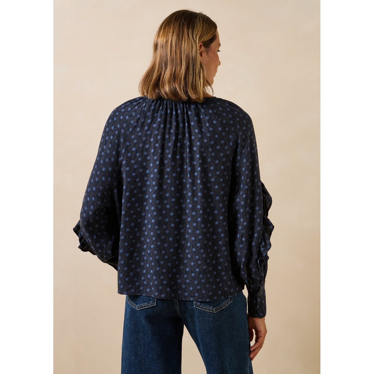 Top manches longues encolure tunisienne bleu, LA FEE MARABOUTEE