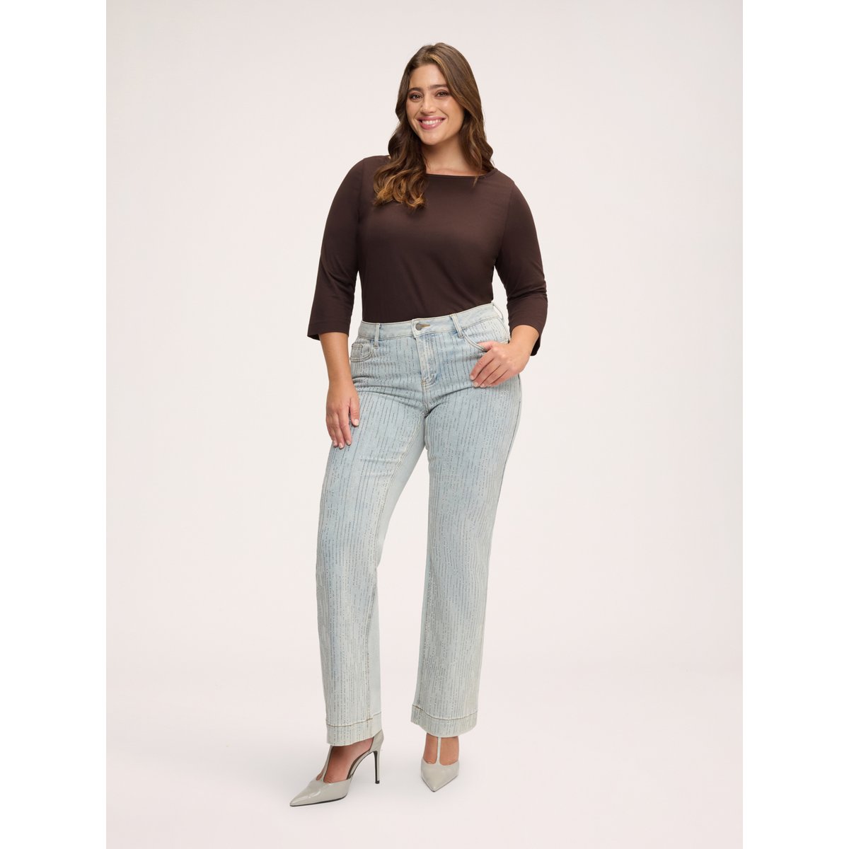 Jean flare avec strass, délavage clair light - blue, FIORELLA RUBINO