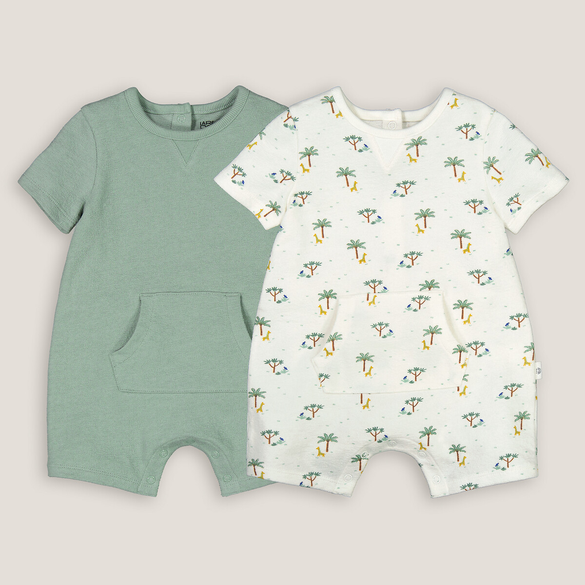 Lot de 2 barboteuses manches courtes vert + écru, LA REDOUTE COLLECTIONS
