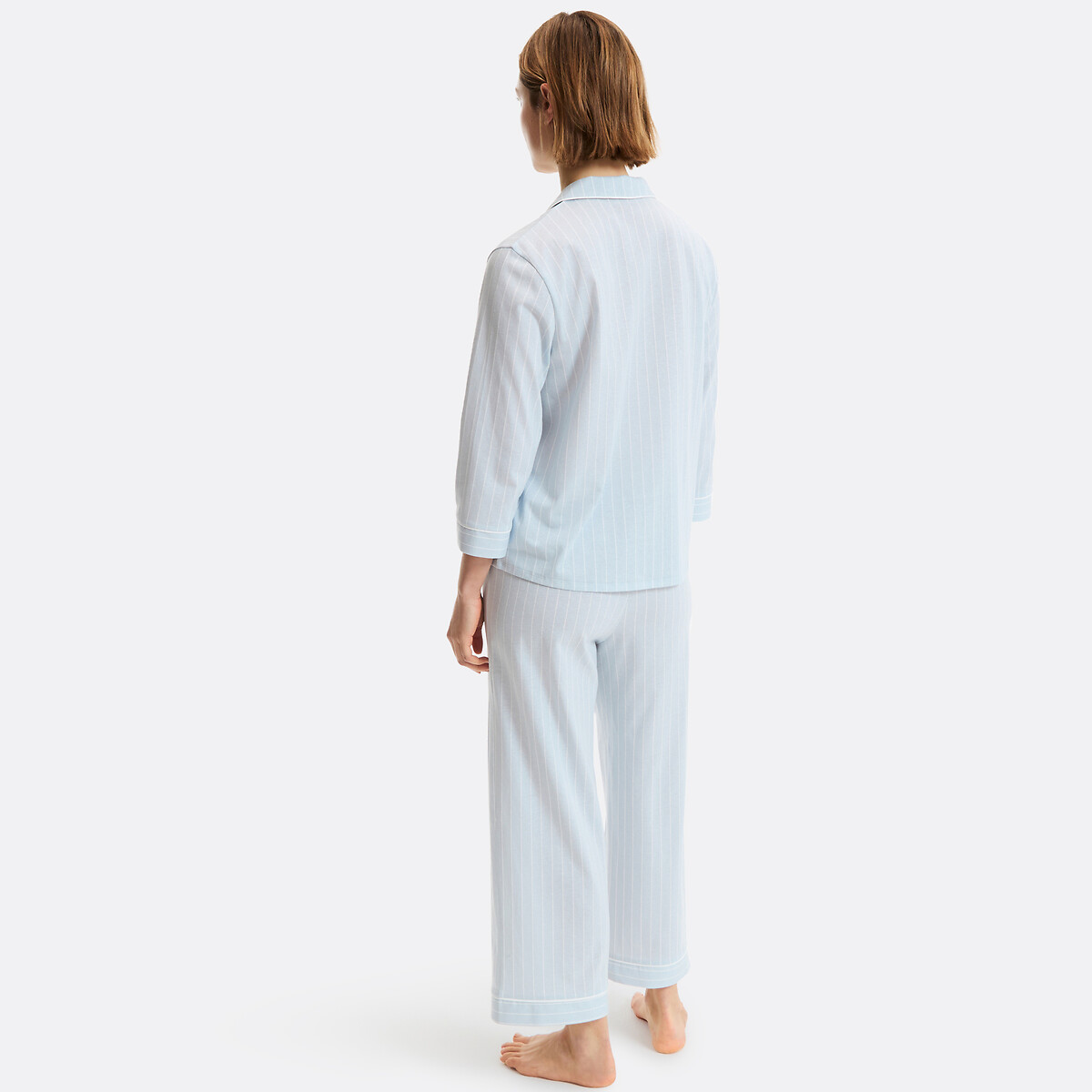 Pyjama 7/8ème rayé en jersey pur coton rayé bleu, ANNE WEYBURN