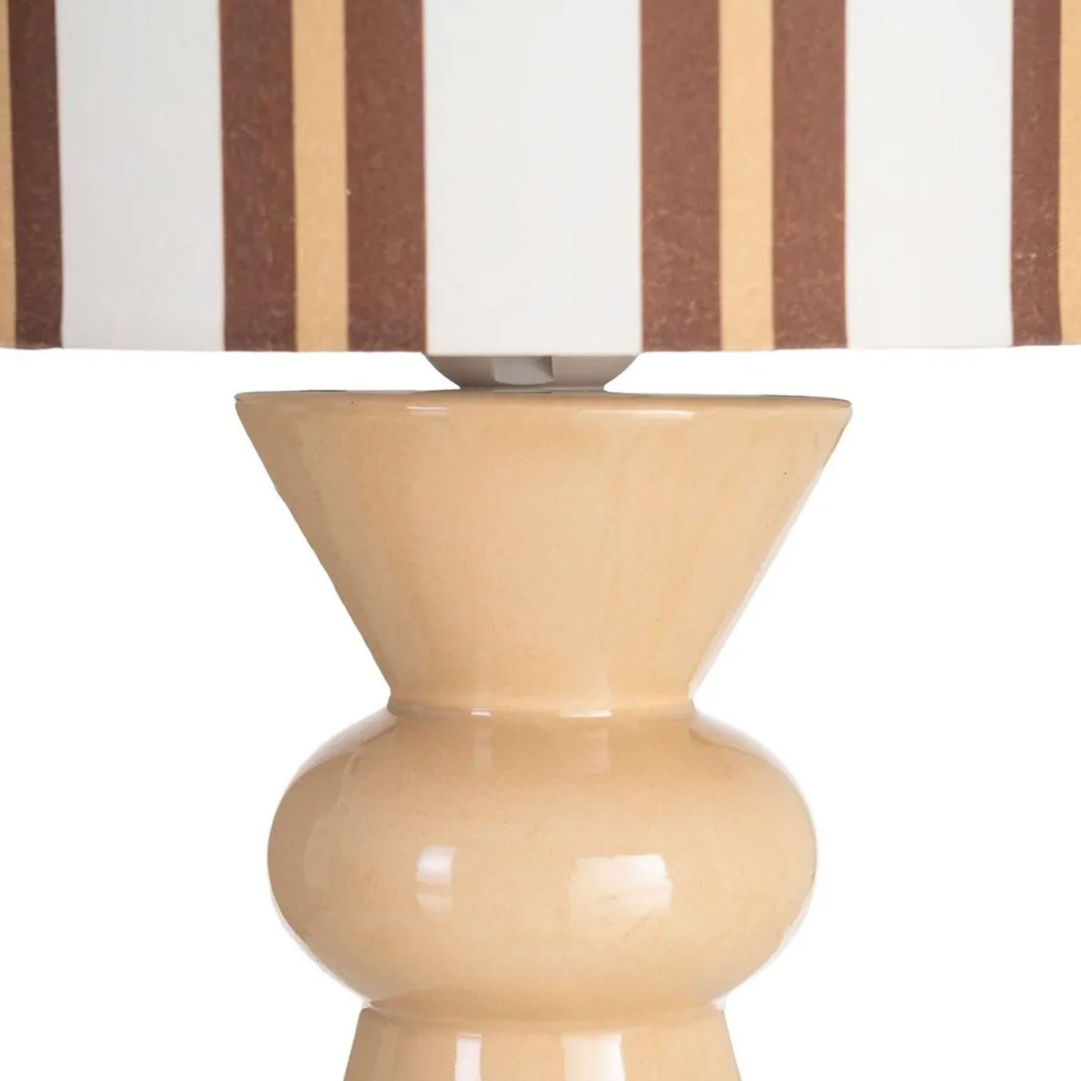 Lampe à poser céramique beige et abat-jour rayé marron 18x18x43cm beige, WADIGA