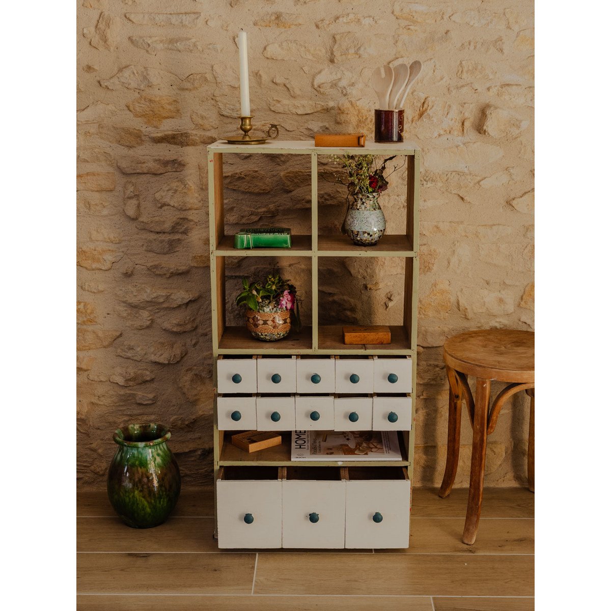 Petit meuble de métier en bois Fernand N°369 - Bon état blanc, DEBONGOUT