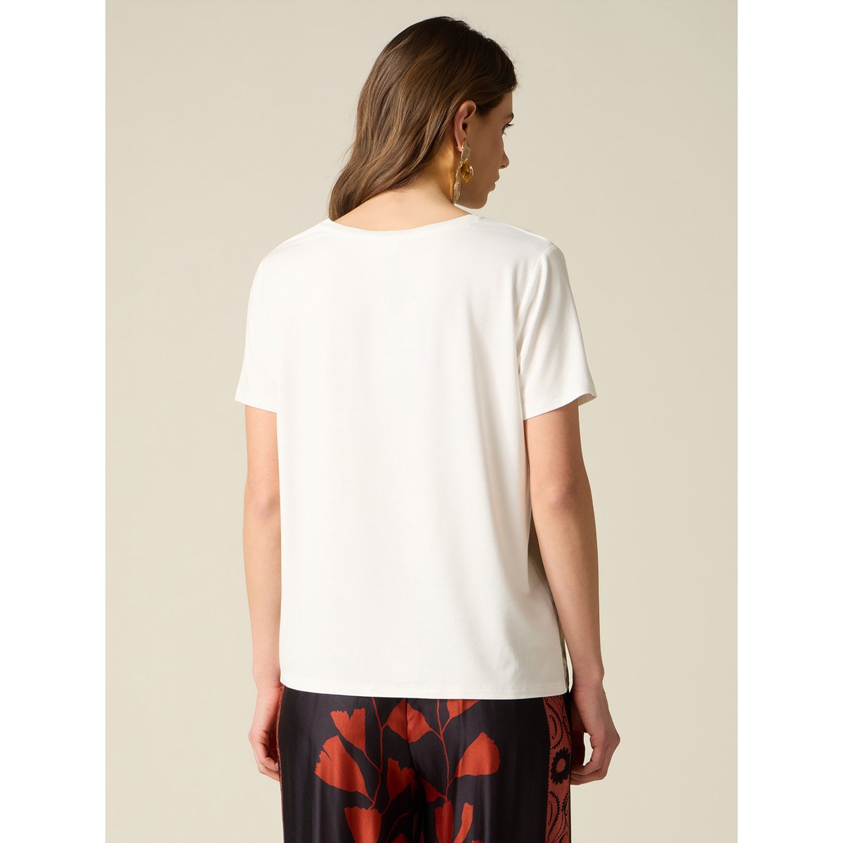 T-shirt avec insert imprimé orange soleil, OLTRE