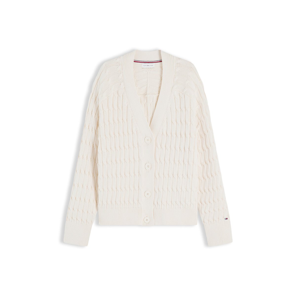 Cardigan boutonné col V torsadé ivoire, TOMMY HILFIGER