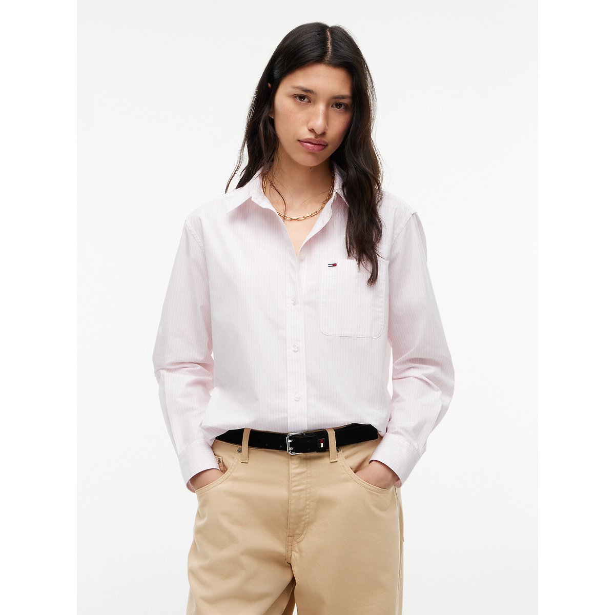 Chemise rayée manches longues rayé rose, TOMMY JEANS