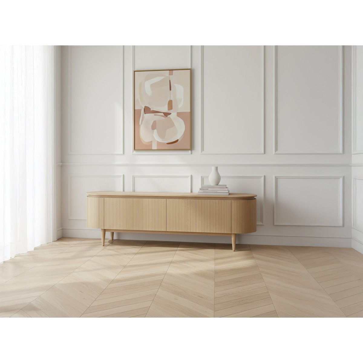 Meuble TV 180 cm placage, SORMIOU marron clair, BOBOCHIC