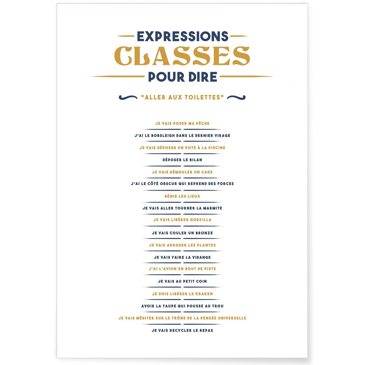 Affiche Expressions classes pour dire 'Je vais aux toilettes' blanc, L'AFFICHERIE