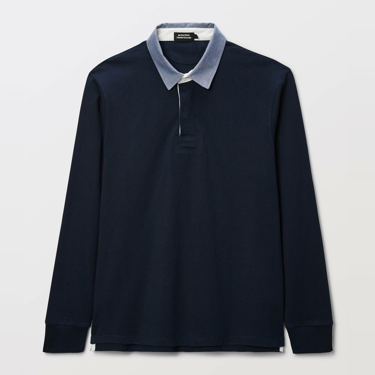 Polo manches longues en coton BIO GOTS marine, MONOPRIX
