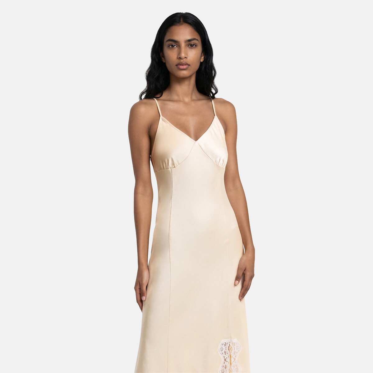 Abito lungo con spalline sottili in raso giallo pastello, LA REDOUTE COLLECTIONS