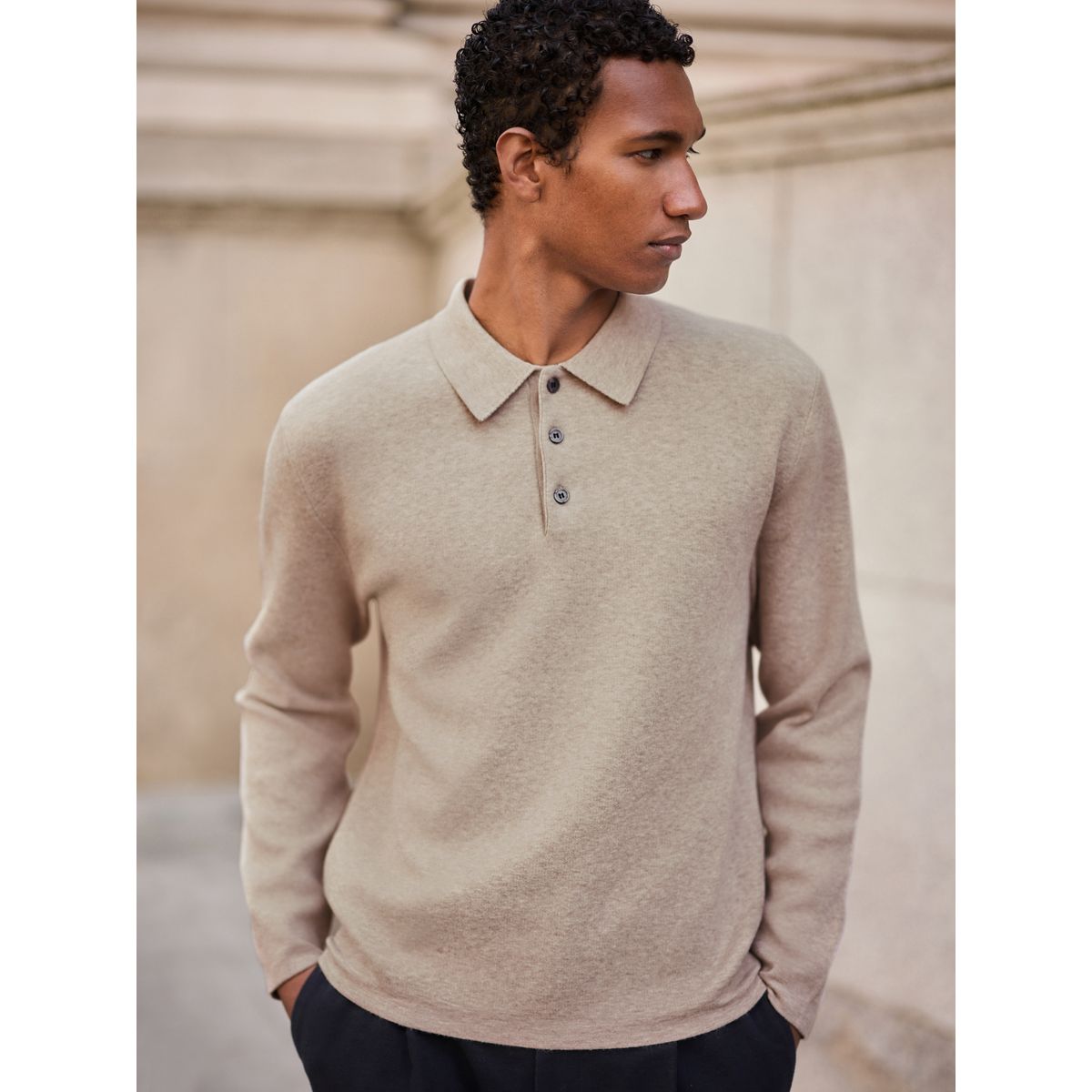 Polo maille en laine ultra-douce oatmeal, NEXT