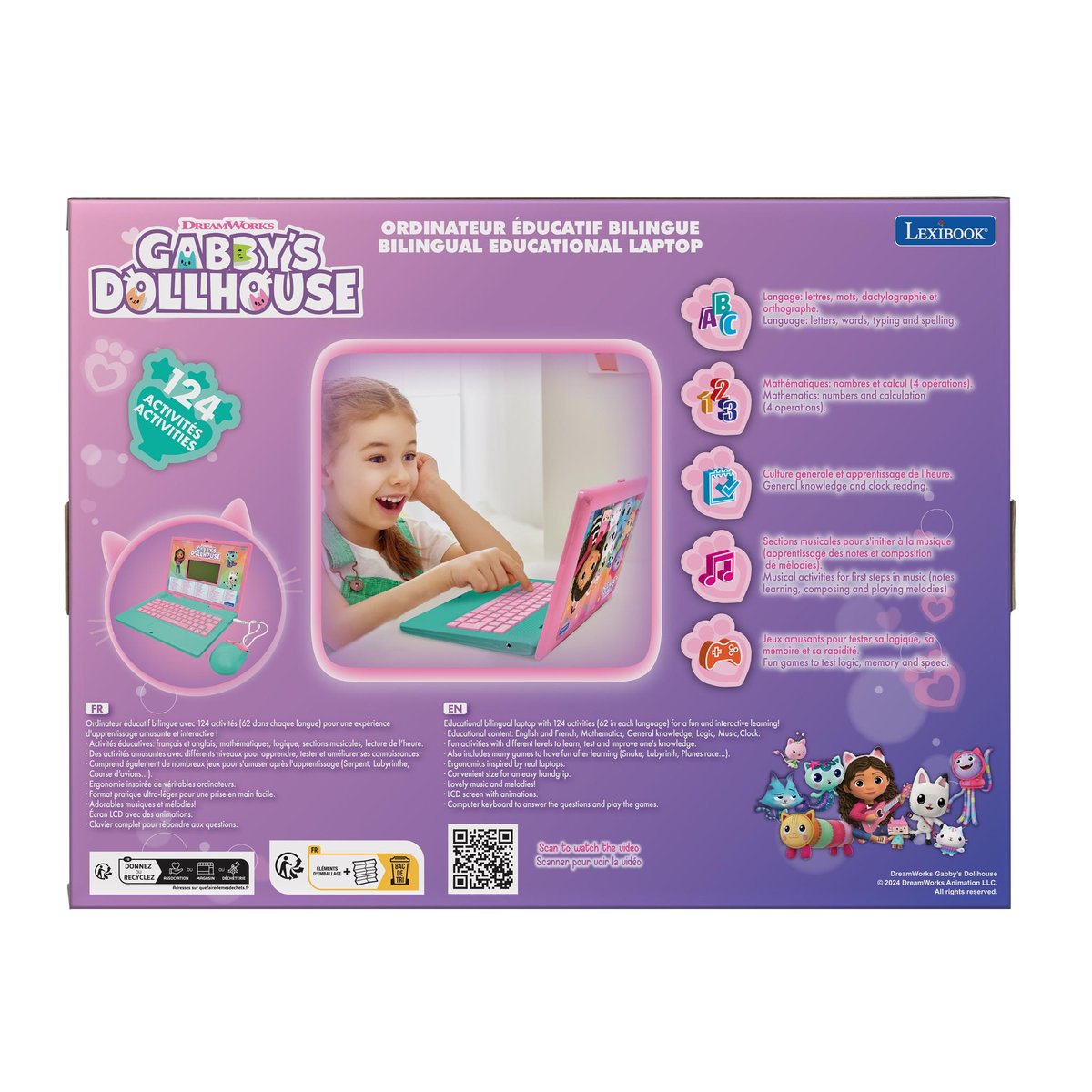 Ordinateur portable éducatif bilingue Gabby et la Maison Magique (FR/EN) rose, LEXIBOOK