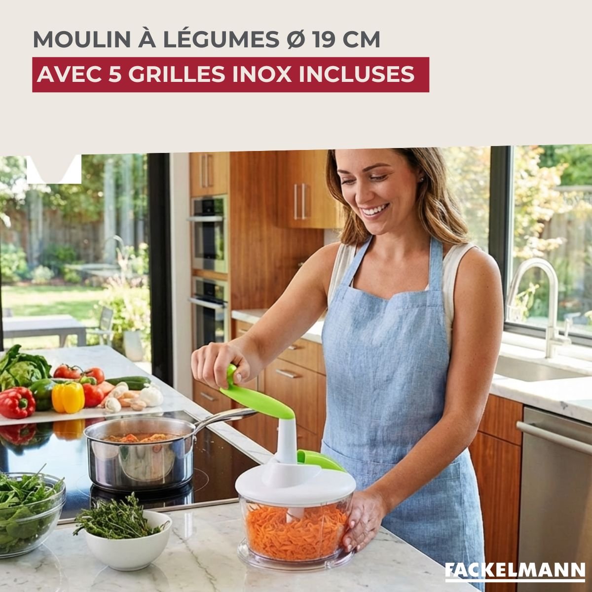 Râpe à légumes 5 grilles inox 19 cm vert,blanc, FACKELMANN