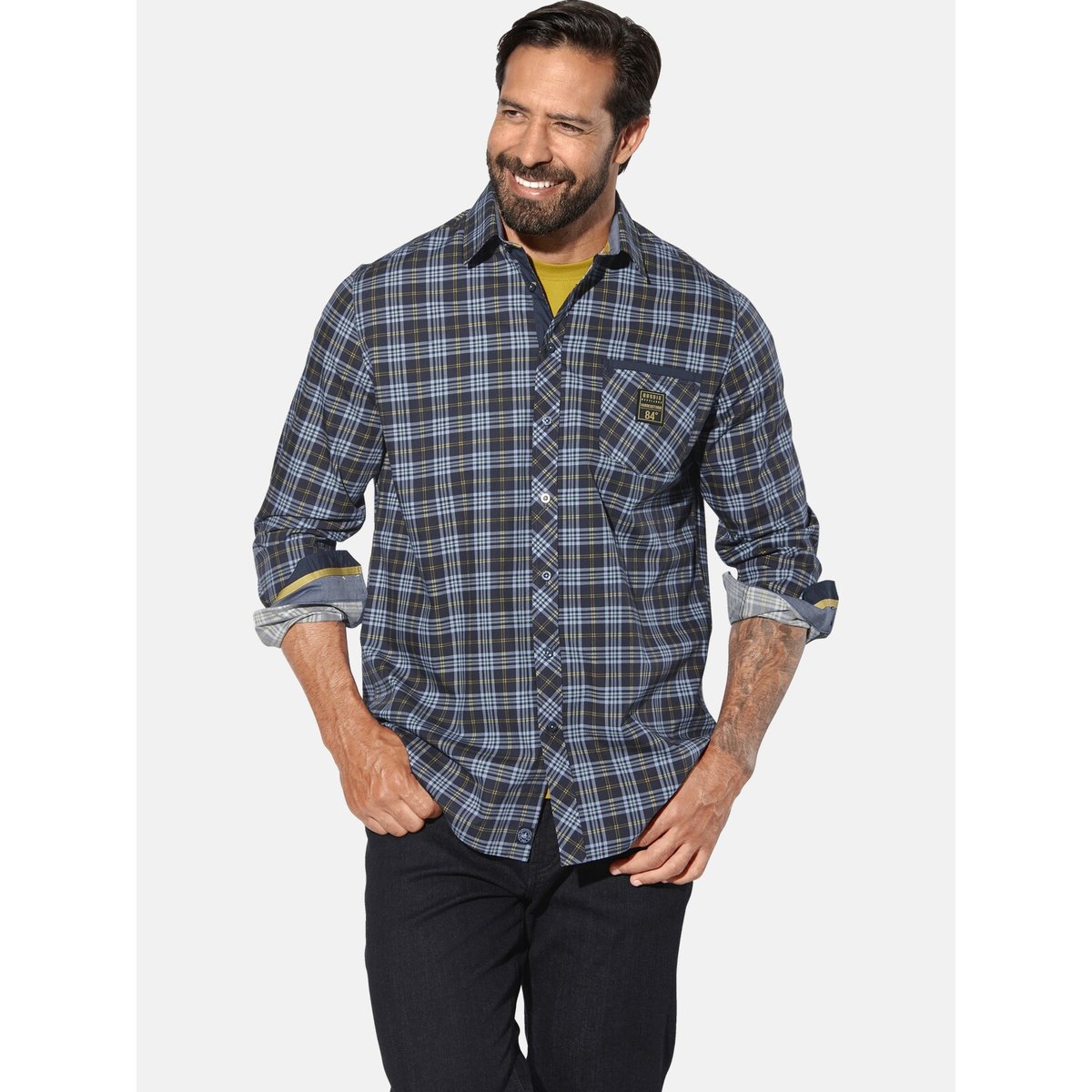 Chemise JORGREN bleu foncé à carreaux, JAN VANDERSTORM