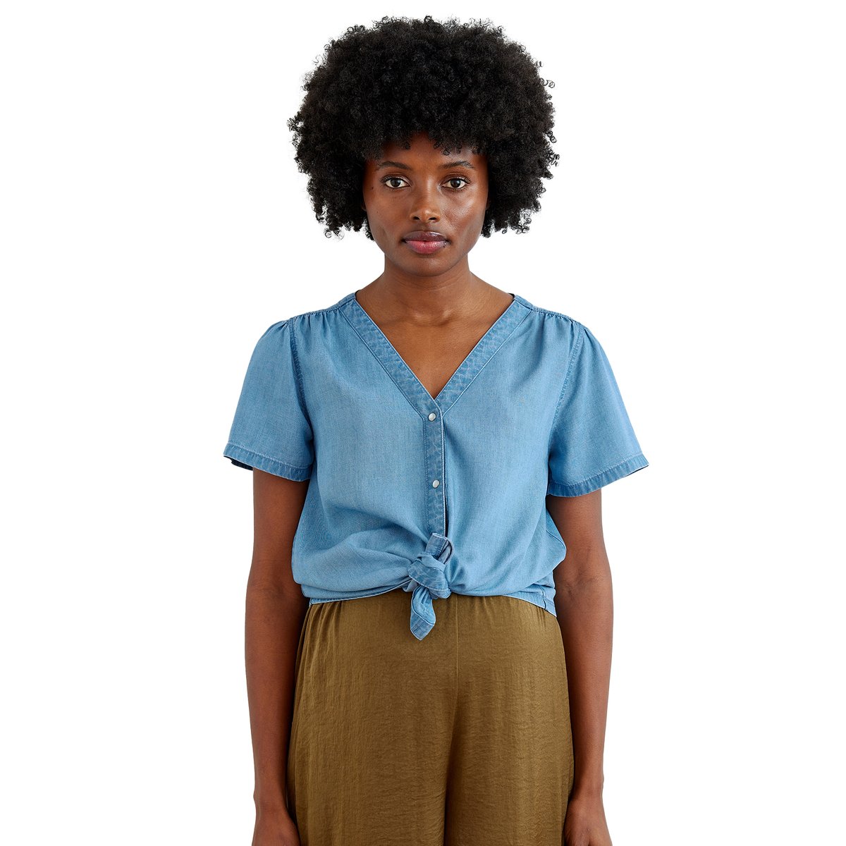 Blouse pressionnée grossesse et allaitement en lyocell stone, VERTBAUDET