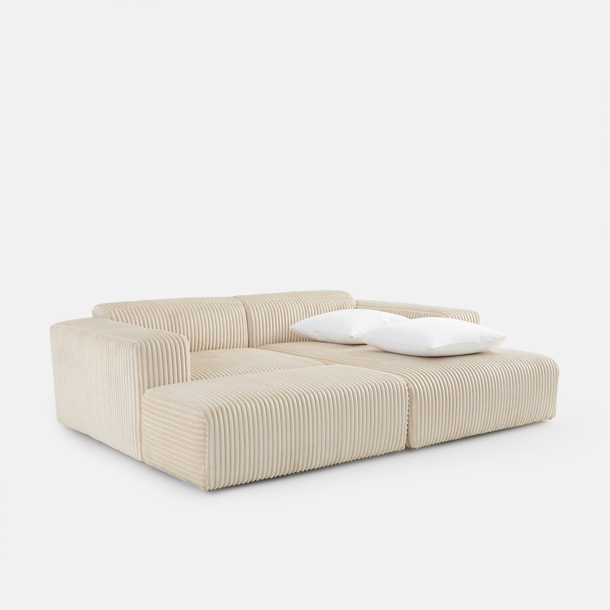 Canapé d'angle droit, en velours côtelé XL, LIORA ecru, LA REDOUTE INTERIEURS