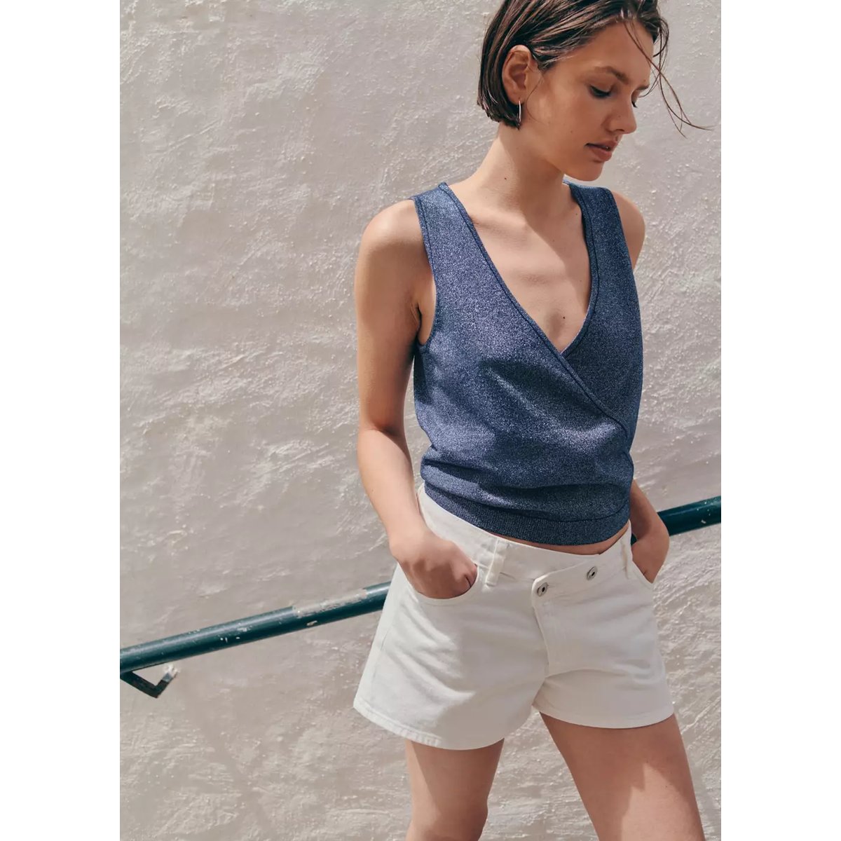 Top maille croisé bleu marine, MANGO TEEN