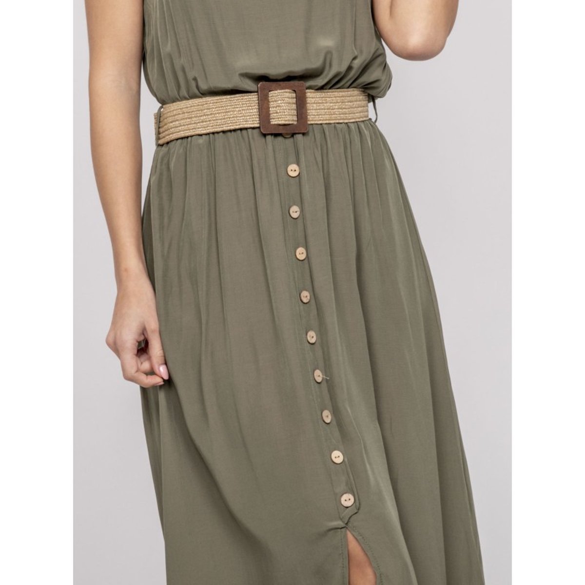 Robe Longue Avec Ceinture Ilanel kaki, DONA LISA