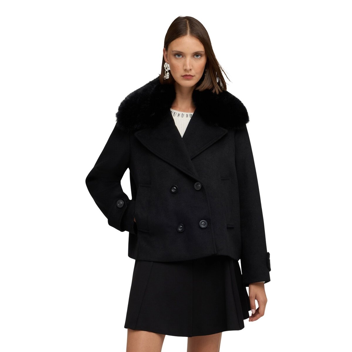 Manteau court croisé noir, MOTIVI