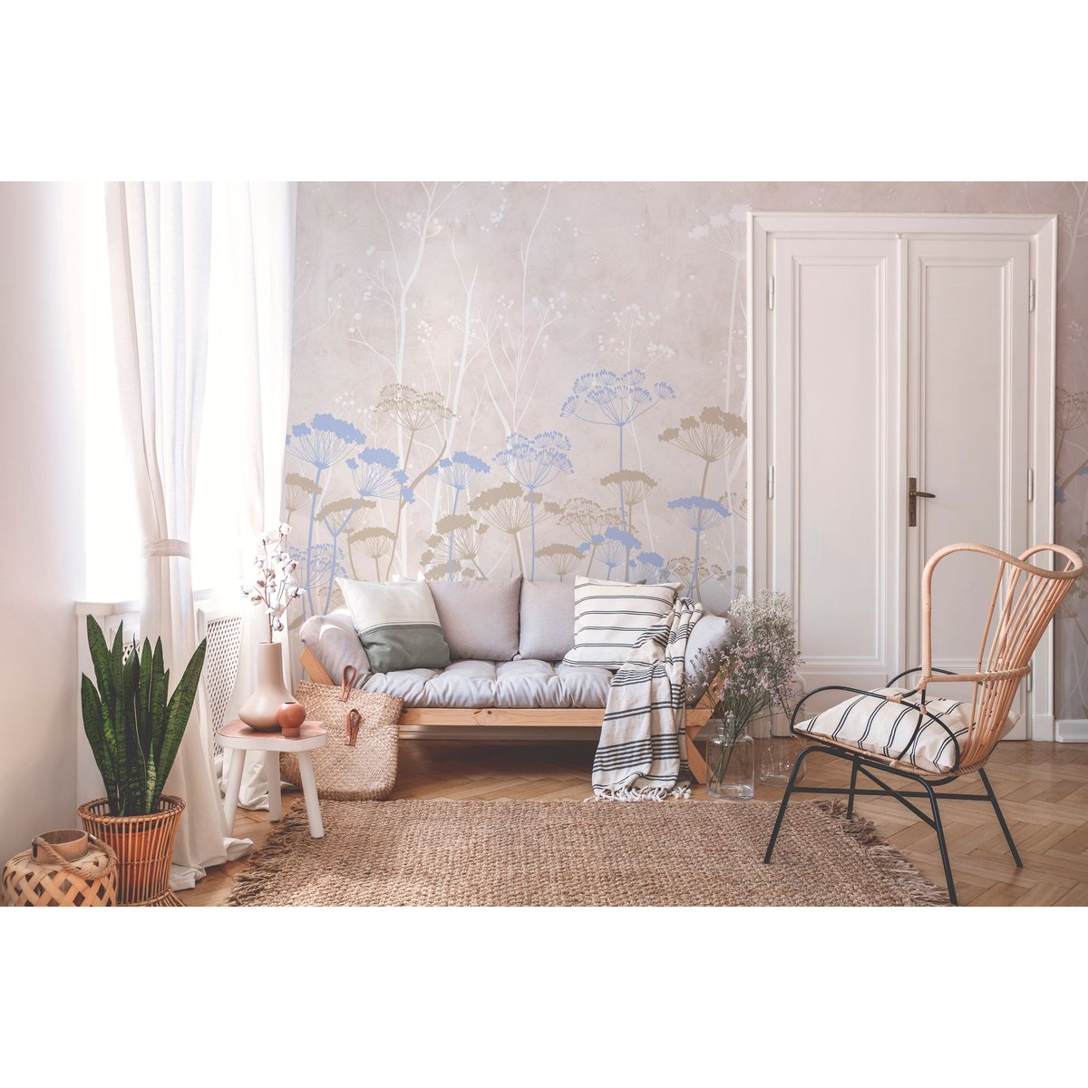 Papier peint panoramique Ombelles 288 x 300 cm - intissé, finition mate blanc, LE PAPIERS DE NINON