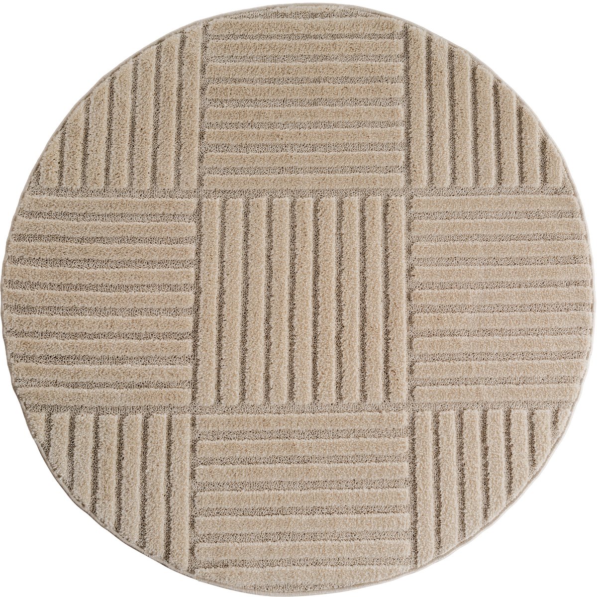 Tapis rond intérieur à relief motif damier TURIN beige, NAZAR RUGS