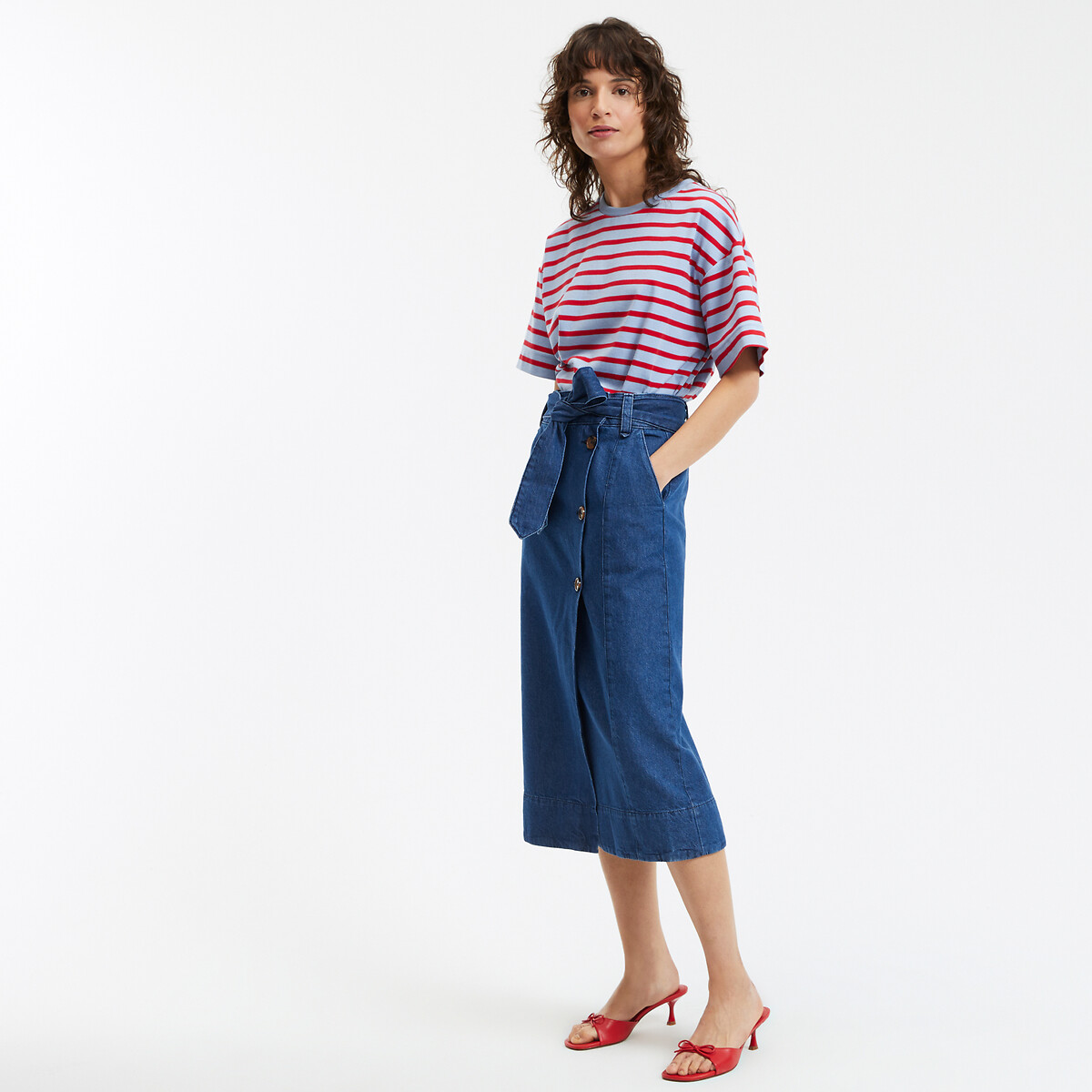 Denim Wrapover Midi Skirt untreated blue, LA REDOUTE COLLECTIONS