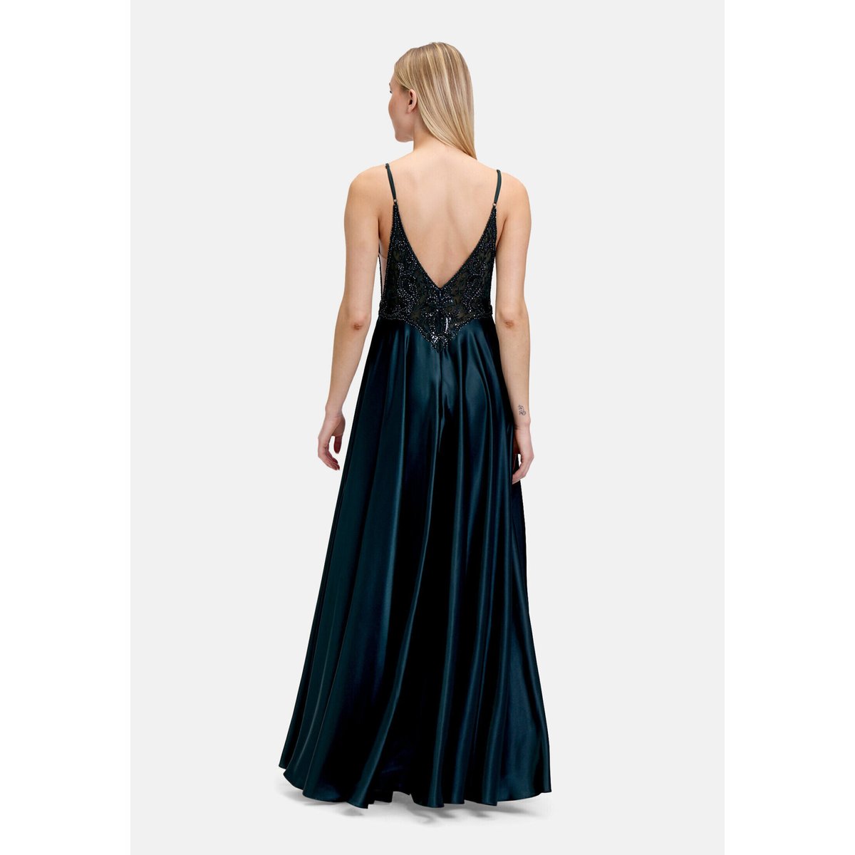 Robe de soirée à motif placé dusty slate, VERA MONT