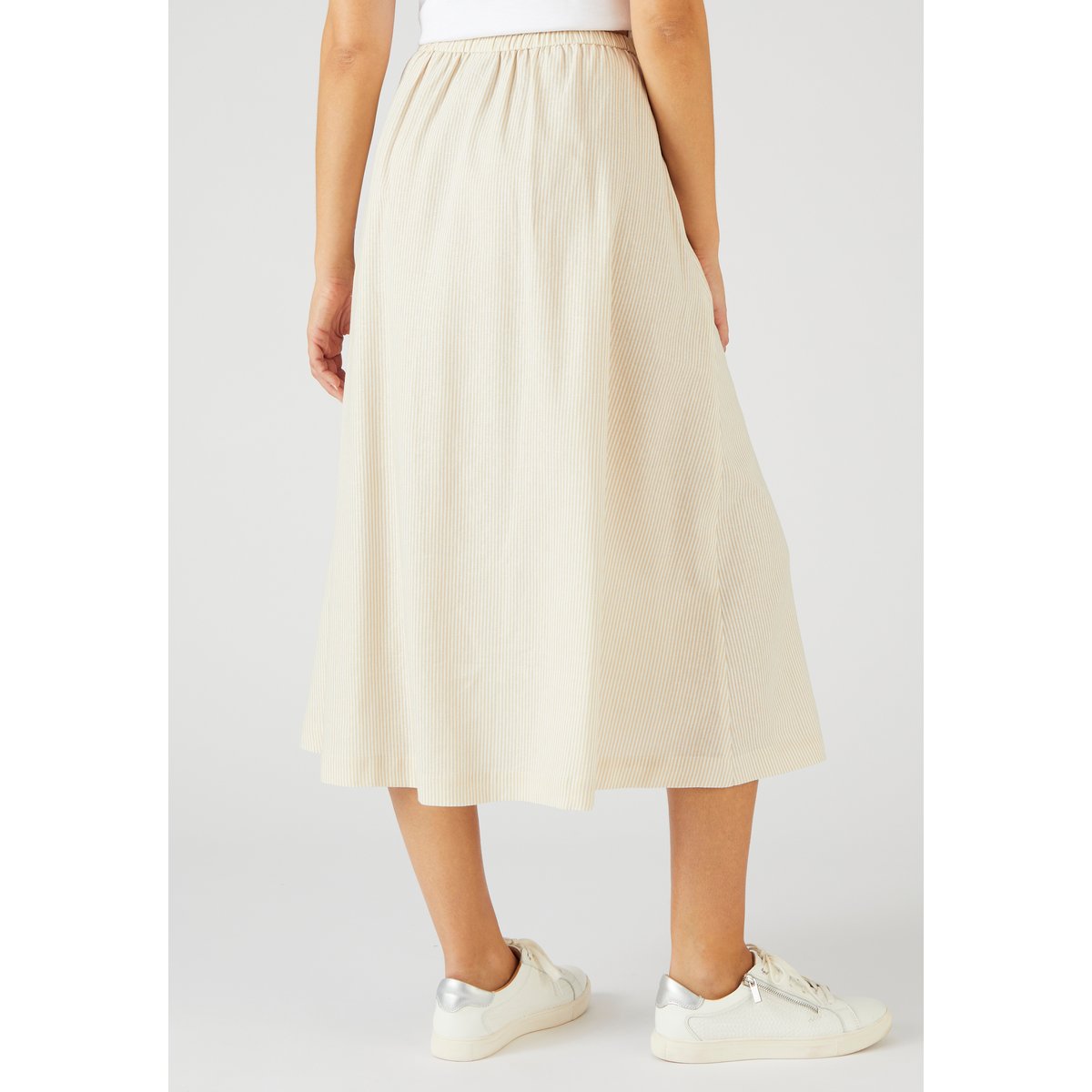 Jupe rayée mélange lin marron beige rayé, DAMART