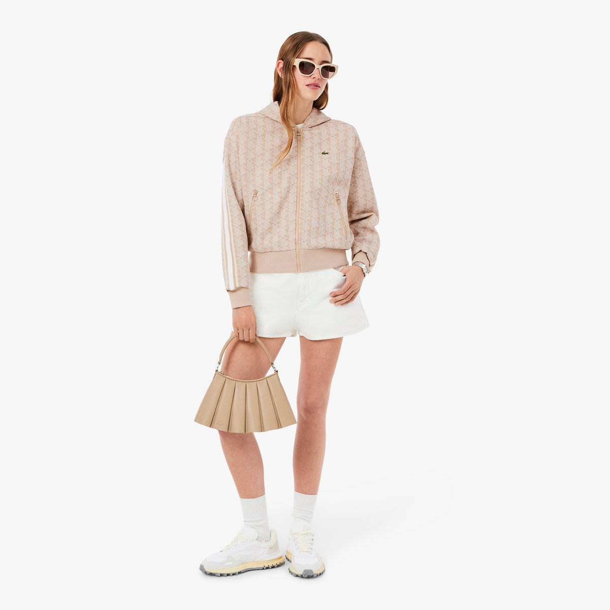 Sweatshirt à capuche jacquard monogramme beige-8gi, LACOSTE