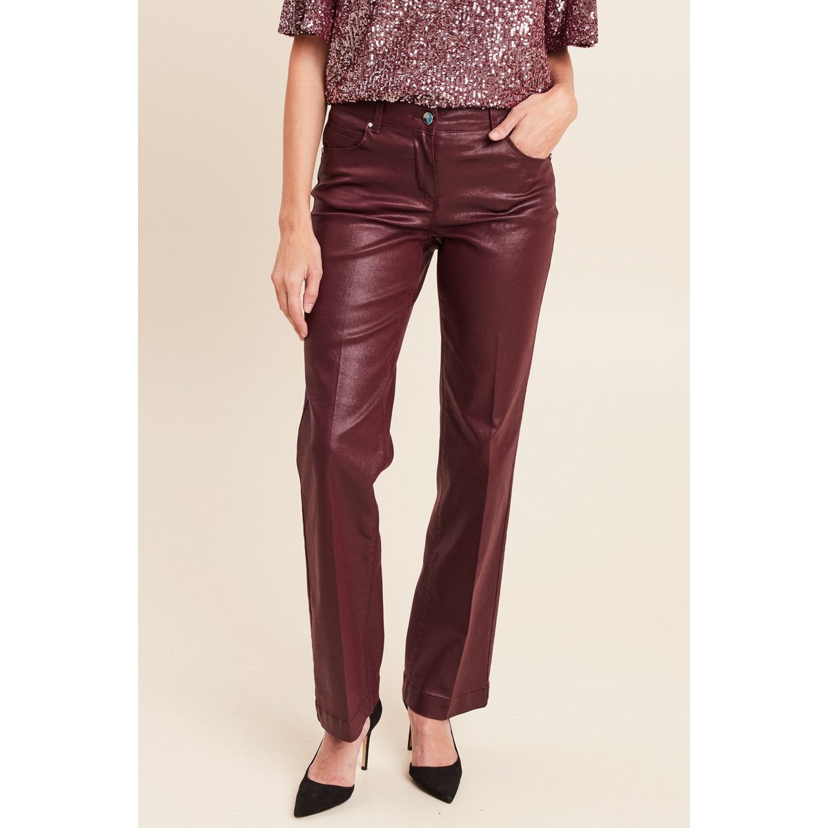 Pantalon enduit coupe large bordeaux, BREAL