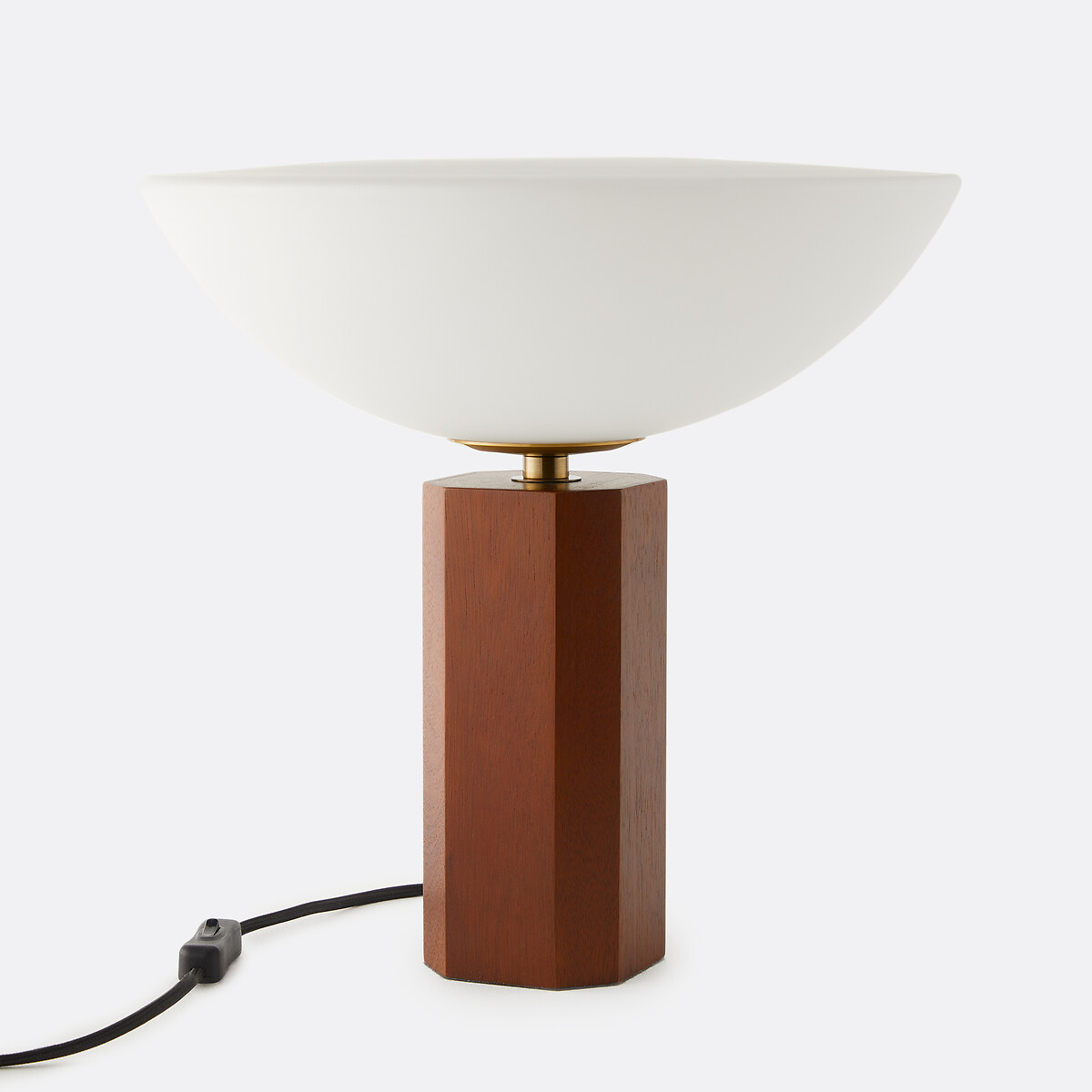 Lampe à poser, en verre opalin et chêne, BRUA marron, LA REDOUTE INTERIEURS