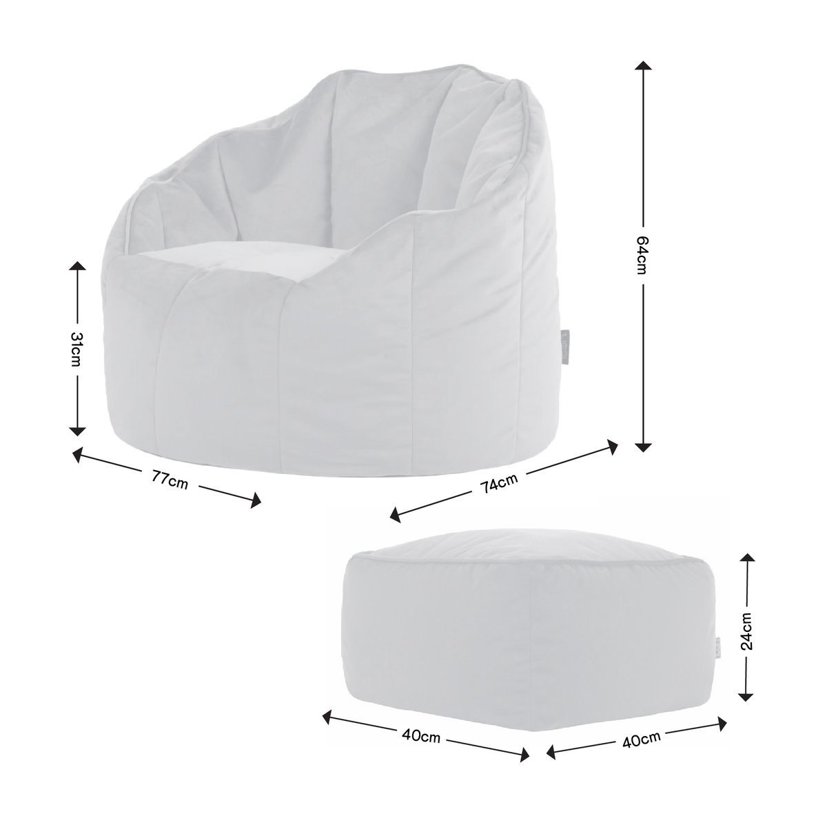Pouf fauteuil et son repose-pied velours - SIRENA gris anthracite, ICON