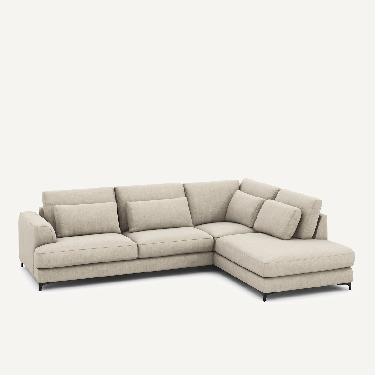 Canapé d'angle droit convertible, en coton et lin, Marsile beige, AM.PM