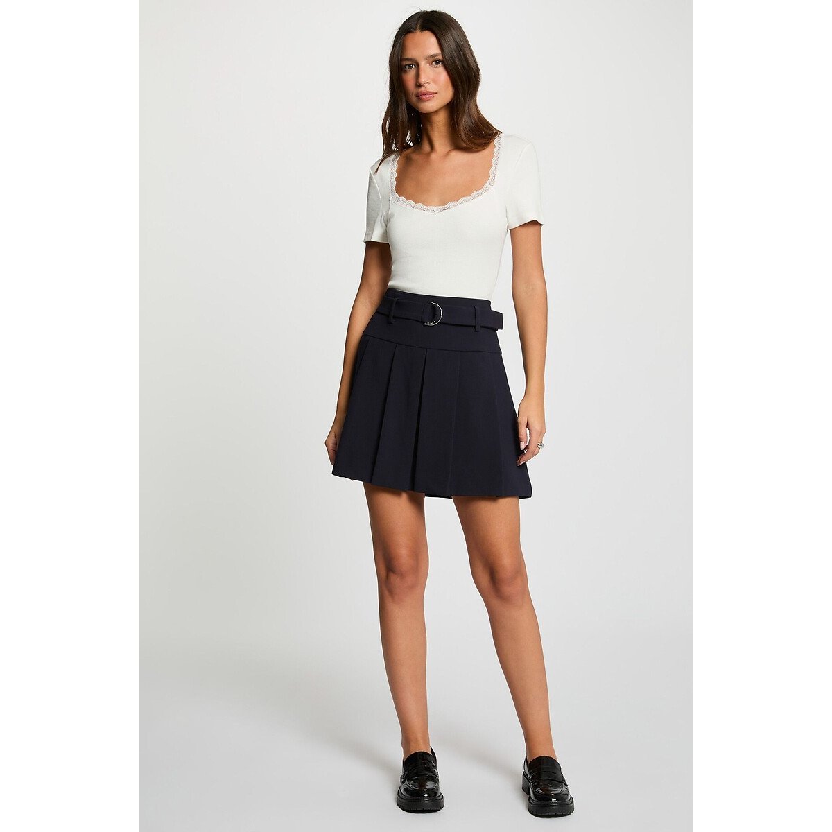 Tee shirt col carré manches courtes blanc, MORGAN