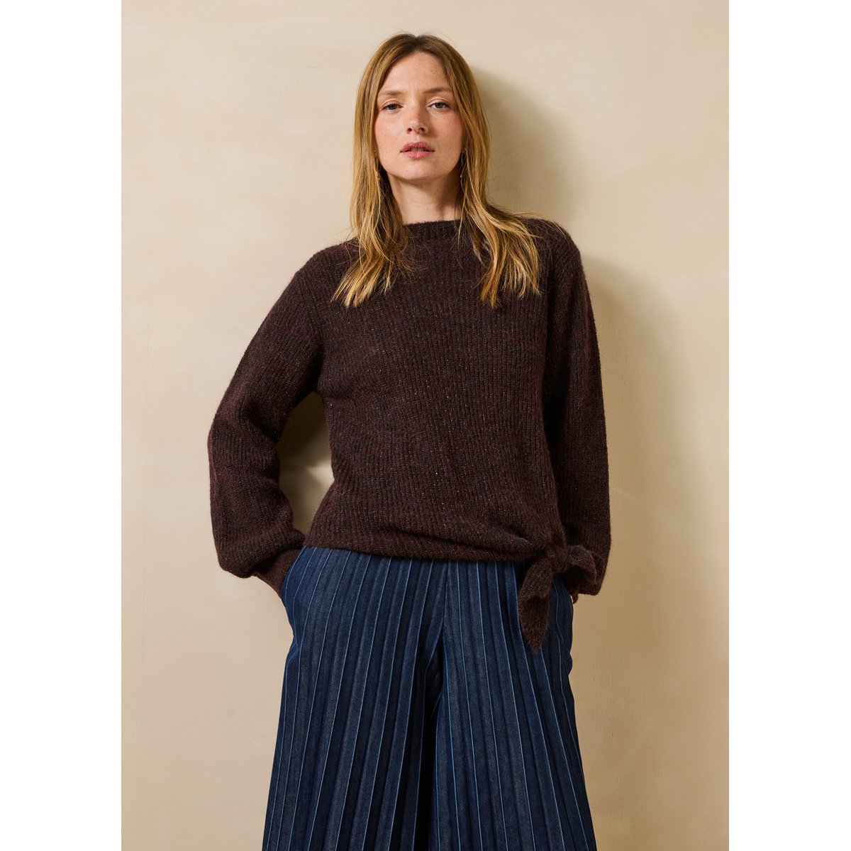 Pull manches longues col montant chocolat, LA FEE MARABOUTEE