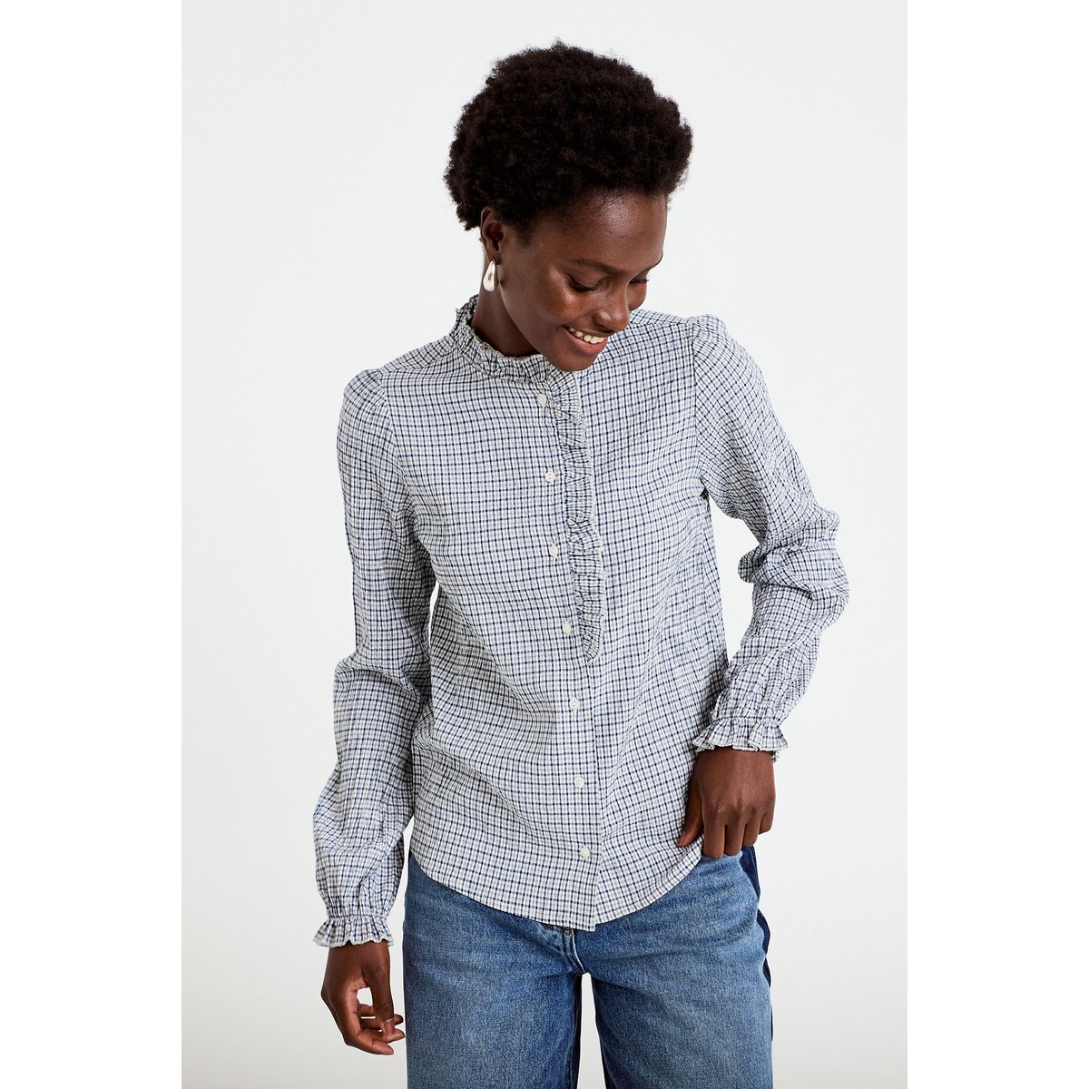 Chemise droite manches longues bleu foncé, CACHE CACHE