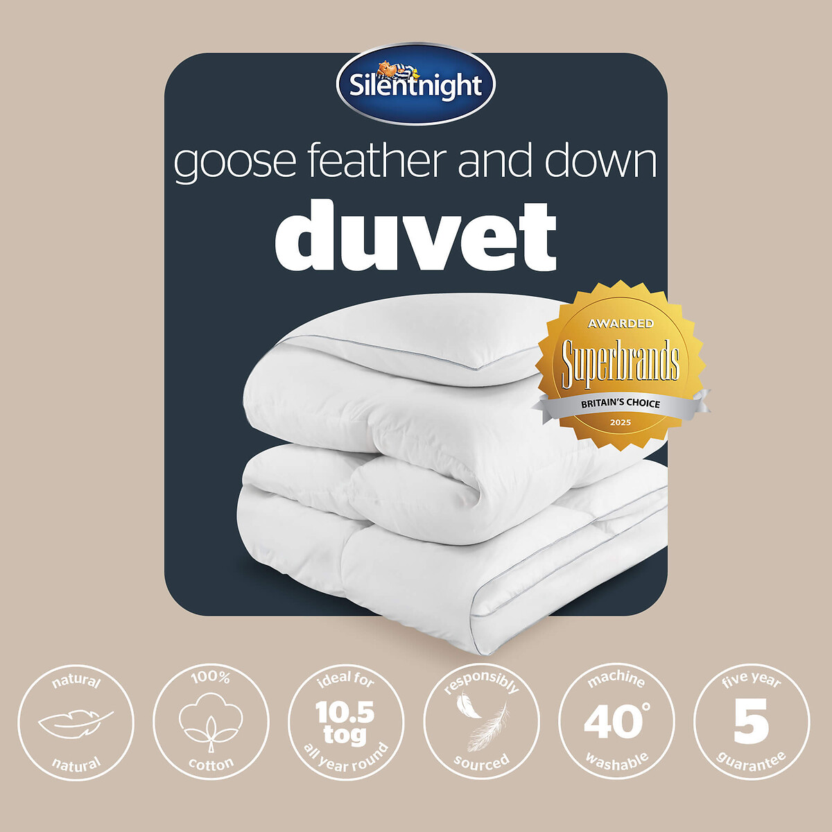 Goose Feather & Down Duvet - 10.5 Tog white, SILENTNIGHT