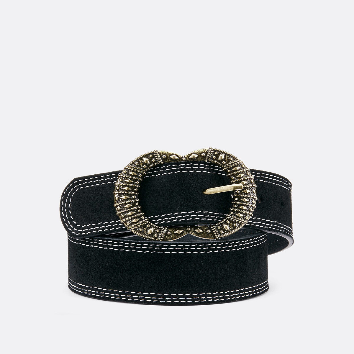 Ceinture en cuir suède Simone noir, PIECES